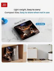 1 pieza Báscula electrónica con pantalla LED, Báscula de baño digital plana 2D con diseño de salpicadura de café, Plataforma de pesaje decorativa - Adecuada para uso a largo plazo, Cumple con las necesidades de pesaje del hogar, Utiliza pilas AAA (Pilas no incluidas) - Multicolor - Ver 7