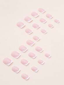 24 pièces Kit d'ongles carrés courts à presser, créez des ongles charmants, style rétro classique minimaliste pour une utilisation quotidienne. Convient aux femmes et aux filles. L'ensemble comprend 1 feuille d'autocollants adhésifs et 1 bande de gel jelly mini. - Blanc - Voir 2