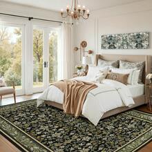 Persian Artistic Print Anti-Slip Indoor Decorative Carpet - Blending Eastern Tradition And Western Impressionist Aesthetics For Luxury Home Decor In Living Room Bedroom Study Foyer - Xanh lá và đen - Xem 1