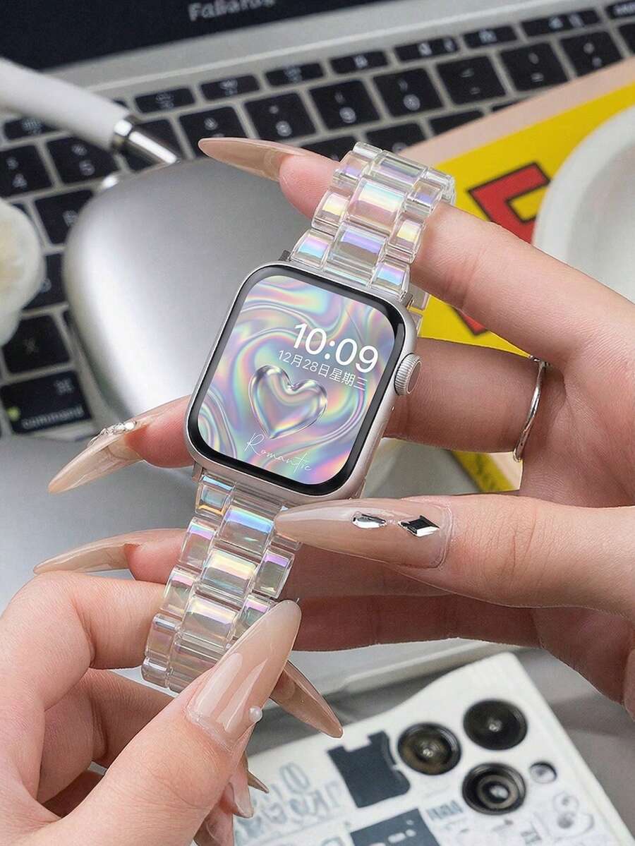 1条时尚彩色透明表带，兼容 38mm 40mm 41mm 42mm 44mm 45mm 46mm 49mm，时尚透明PC表带，彩色全息表带，适用于 Ultra 11 10 9 8 7 SE3 6 5 4 3 2 1，智能手表表带，表带配件