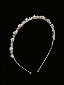 1pc Shiny Casual Zinc Alloy Faux Pearl Headband, Versatile Faux Pearl Bangs Hair Hoop For Outdoor, Princess Elegant Hair Clip, Suitable For All Seasons Hair Band,Summer,Holiday,Travel - Silver - View 9