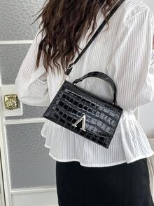 Hevel 女士手提包，鳄鱼纹压花高品质石纹托特包，2026 新款小众时尚百搭大容量单肩包，INS 大包，复古休闲街头风托特包，光泽高端质感斜挎包，2026 新款时尚高品质翻盖妈妈包，办公包，黑色包 - 黑色 - 查看 6