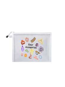 Multipurpose Mesh Cosmetic Bag With Colorful Cartoon Hair Accessories Pattern, Cute Clear See-Through Travel Makeup Pouch, Lightweight Breathable Zipper Toiletry Bag - Multicolor - View 12
