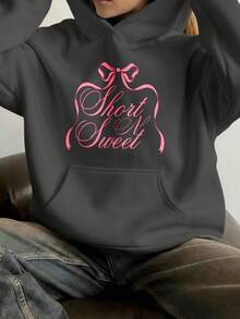 Set Of Elegant Women, Hoodie, Sets For, Women's Sweatshirts Short N Sweet Pink Bow Graphic Graphic Tee T Shirt Men Women's Sets, Tracksuits For Women, Tops For Women, Women's Summer Sets - 灰色 - 查看 2