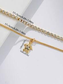 Bộ 2 vòng tay cho bé gái, phong cách Bohemian mùa hè, bao gồm dây chuyền nhiều lớp mạ vàng, dây chuyền đính đá Zirconia, và mặt dây chuyền hình rùa đính đá Zirconia xanh bằng đồng, bộ vòng tay xếp chồng hai lớp hình động vật biển. Quà tặng trang sức vòng tay xếp chồng. - Vàng - Xem 3