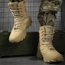 Men's Hiking Boots, All-Terrain Shock Absorption/Outdoor Hiking Boots, Lace-Up Ankle Design, Anti-Slip Rubber Sole With Ergonomic Design, Suitable For Camping, Hiking, Work, Long-Term Use - Khaki - View 4
