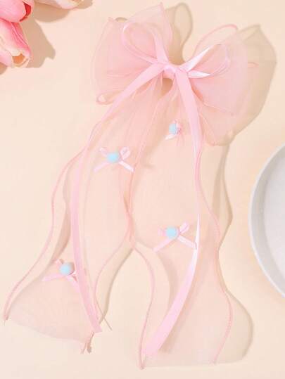 1 pieza Lazos de pelo de malla para niñas, Clips de pelo con lazos grandes y rosas, Accesorios de pelo elegantes, Decoraciones de pelo para adolescentes y niñas