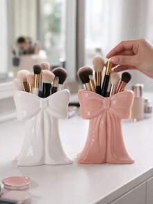 1/2pcs Bow Shape Bathroom Organizer Set, Multi-Purpose Storage Cups For Vanity Counter, Razor And Accessories Storage, Bathroom Decor And Accessories, Cute Minimal Home Decor - A - View 6