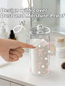 Caja de almacenamiento de plástico transparente con estampado de lazo rosa, organizador de maquillaje para escritorio, caja de almacenamiento de cosméticos transparente - Caja de almacenamiento de tocador moderno con tapa, organizador de tocador de baño, adecuado para brochas de maquillaje - Multicolor - Ver 3