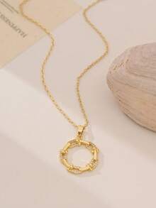 2pcs 24K Gold Plated Copper Geometric Rhinestone Hoop Pendant Necklaces, Minimalist & Elegant, Versatile For Daily Wear, Gift For Girlfriend/Wife - Gold - View 12