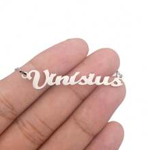 Colar Feminino corrente de nomes de masculino vinisius em aço inox prata prateada Dourado Não escurece Gargantilha Dupla - Vinisius-Duplo-Prateada - Visão 4
