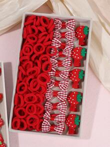 120 Pcs Women's Y2K Hair Accessories Set, Red Hair Ties Plaid Bows Strawberry Cherry Snap Clips, Cute Headdress For Travel, Daiy,Sweet Hair Ornaments. - Multicolor - View 5