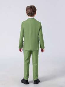Boys 3 PiecesFormal Suit Set Blazer&Vest&Pants Classic Slim Fit Comfortable Style Outfit Perfect For Wedding Birthday Party Family Holiday Occasions - Green - View 7