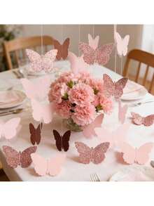 3 Meters Gold Butterfly Decorative Garland, Shiny Floral Garland Suitable For Spring Wedding, Birthday Party, Graduation Ceremony, Party Background, Photography Props, Indoor Home Decor - Multicolor - View 6