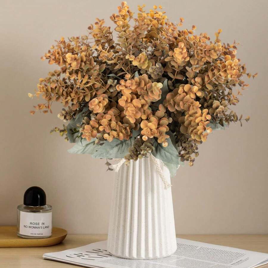 1件装高品质仿真植物塑料花束,尤加利叶,春季情人节礼物,生日派对装饰,婚礼花篮,新娘手捧鲜花,家居装饰,餐厅,卧室,窗台,花瓶装饰,新年装饰,户外花园,开学季 - 棕色 - 查看 1
