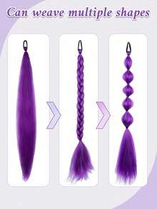 28 Inch Purple Braided Wig With Elastic Band, Women's Hair Extensions, Ombre Purple Braided Ponytail, Synthetic Material - Purple - View 5