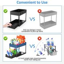 Sliding Under Sink Storage Rack - Heavy Duty Pull-Out Organizer Basket | Space-Saving Cabinet Storage Solution For Kitchen, Bathroom And Laundry Room | Fits Under Pipes, Various Cabinet Styles And Drawer Structures | Smooth Sliding Tracks For Tidy Countertop | Stylish Design, Sturdy Construction And Durable Plastic Material | Essential For Home Organization - Multicolor - View 4