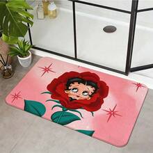 1Pcs Betty Retro Cartoon Floral Exquisite Rug Featuring A Character In A Red Rose With Star Patterns, Perfect For Valentine's Day And Vintage Enthusiasts. Boop,Betty,BooPp.Bathroom Deccor,Front Door Mat,Patio Cushions,Bedroom Rug,Carpet,Alfombra,Durable Fabric,Artistic Design,Versatile Accessory,Outdoor Enthusiasts,Room Decor,Home Décor,Bedroom Decor,New Year's Day, Valentine's Day,  Sunday, St. Patrick's Day, Irish Culture Day, April Fool's Day, Easter, Mother's Day, Father's Day, Flag Day, Halloween, Christmas Eve, New Year's Eve, Christmas Day – The Perfect Gift For Friends, Family, And Lovers. - 彩色 - 查看 2