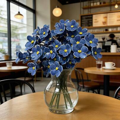 6朵手工陶瓷勿忘我花“蓝色之爱” | 人造花，永不褪色，是永恒家居装饰的理想之选。可水洗，适合室内外使用，是咖啡馆、办公室、节日礼品和装饰摆设的完美之选。