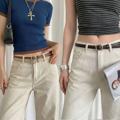 1条纤细PU皮女士腰带，休闲百搭，带针扣，可用于裤子和衣服装饰，适合万圣节、日常穿着、秋季上学和女士套装。