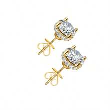 Moissanite Four-Claw Earrings Classic Elegant Men And Women's Style Suitable For Couples To Match Travel Dating Dinner Gift Anniversary Birthday Wedding Proposal Jewelry Gift - 銀色 - 查看 2