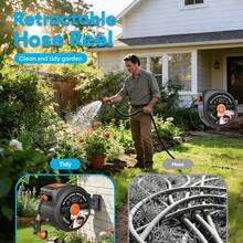 TABU 130FT Retractable Garden Hose Reel, 1/2" Heavy Duty Wall Mounted Auto Rewind Water Hose With 10 Pattern Nozzle, 180° Swivel Outdoor Hose Reel For Lawn, Garden, Car Washing - 130ft - View 3