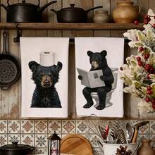 1pc Black Bear Pattern Kitchen Towel, Bathroom Towel, Dish Cloth, Cute Style, Absorbent & Quick Drying, Super Soft Microfiber Material, Rectangular 40*60CM Digital Printing, Suitable For Home Kitchen Decor, Outdoor Party Decoration - Multicolor - View 3