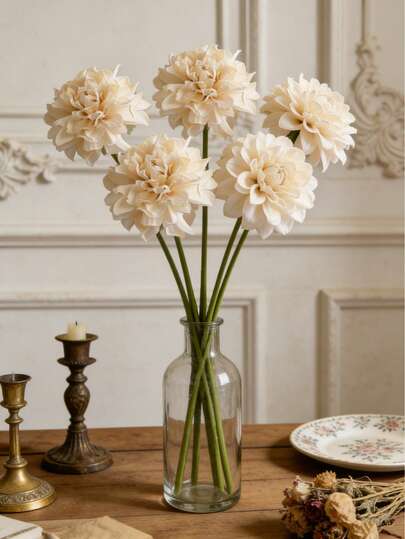 1/3/5PCS Cream Artificial Dahlia Flowers,Or Weddings, French Style, Light Luxury Style, Ins Style Home Decoration, Wedding Arrangements, Candlelight Dinners, Christmas Parties, Table Center Decorations, Outdoor Garden Decorations, Also Can Be Used As Housewarming Gifts, Wedding Gifts, Anniversary Gifts, Birthday Gifts