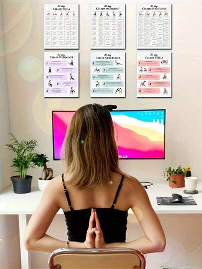 2pcs/Set 30-Day Chair Yoga Exercise Poster Set, Full Body Stretching Guide For Beginners, Interactive Home Fitness Kit, Great Mother's Day And Father's Day Gift For Yoga Lovers