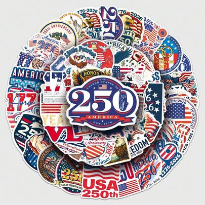 50/100张美国独立250周年纪念贴纸，爱国红白蓝防水乙烯基贴纸，适用于笔记本电脑、水瓶、手机壳、剪贴簿，1776-2026独立日装饰，是儿童、青少年、DIY礼物、旅行箱装饰的理想之选，展现美国国旗美学。