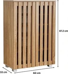 2 Door Wooden Shoe Storage Cabinet Rack Stand, Slatted Cupboard, Oak Effect - Oak - View 9
