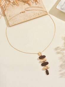 1 pieza Collar colgante ovalado largo de combinación geométrica de moda, joya elegante y versátil de estilo retro como regalo para mujeres, Día de la Madre - collar - Ver 4