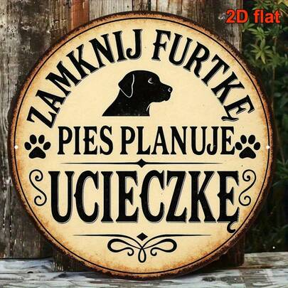 2D Flat, 1pc Vintage "Dog Escape Plan" Aluminum Sign - Round Country Style Wall Hanging With Dog Paw Print And Bone Escape Route Design, Suitable For Dog House, Pet Store, Garden, Fence, Backyard, Country Style Residence And Cafe, Dog Themed Decor For Holiday And All Year Round, 2D Flat (Hole Position Random)