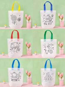 6/24 Stück wiederverwendbare DIY Graffiti Mini Vlies Tragetaschen - Karneval Tier Kunst Party Geschenktüten, bunte Marker, Weihnachts- und Neujahrgeschenkverpackung & Aufbewahrung, Party Geschenke - zufällige Muster & Seilfarben - Verschiedenfarbig - Übersicht 11