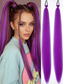 Tóc nối giả bện màu tím dài 26/28/32 inch, kiểu đuôi ngựa cài kẹp dùng cho trang phục cosplay. - Nhiều màu - Xem 16