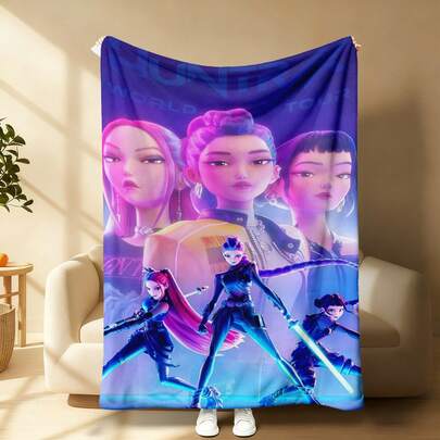 1Pc Cyberpunk  Inspired Trio Characters Dual Identity K-Pop Idol Warrior WORLD TOUR Neon Lights Flannel Throw Blanket Ultra Soft Warm Cozy Blanket For Teens Adults K-Pop Fans Bedroom Living Room Dorm Edgy Wall Art  Merchandise Featuring 3D Illustration Purple Red Black Hair Energy Swords Cyber Outfit Blue Purple Gradient Background Available In Multiple Sizes 30x40 To 60x80 Inches Holiday Birthday Christmas Gift For Her Him Girlfriend Boyfriend Sister Brother K-Pop Lovers Collectors Snuggly Comfortable Lightweight Fluffy Vibrant Bold Edgy Cyberpunk Iconic Statement Piece Blanket