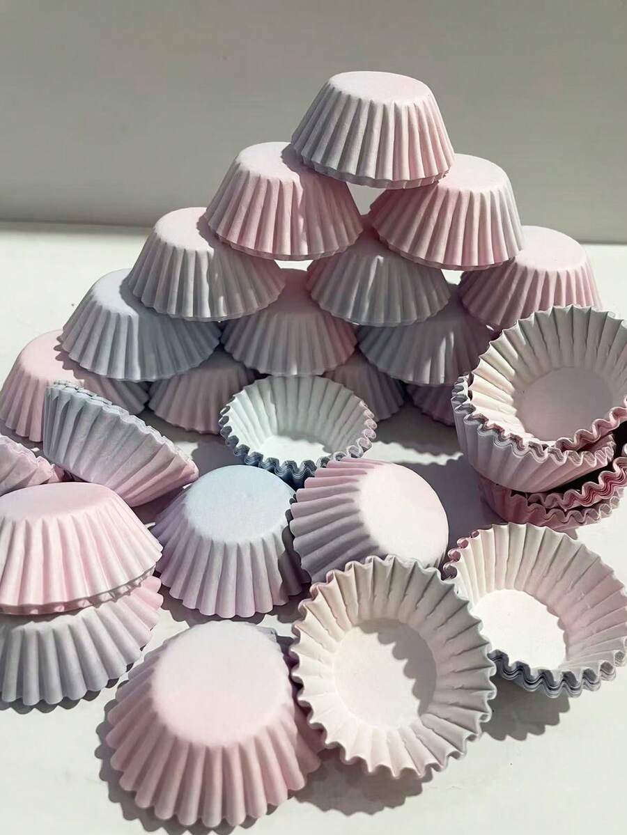 100 piezas/200 piezas/500 piezas/1000 piezas Moldes para mini cupcakes, tazas de hornear con patrón degradado antiadherente, tazas para muffins de 0.98 pulgadas de diámetro, aptas para muffins, pasteles y tartas pequeñas - Ver 1