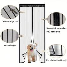 1pc Magnetic Door Curtain - Automatic Closing Black Net, For Privacy And Light Control, Modern Design, Suitable For Living Room, Bedroom, Office, Living Room Curtain - Handmade Striped Black - View 7