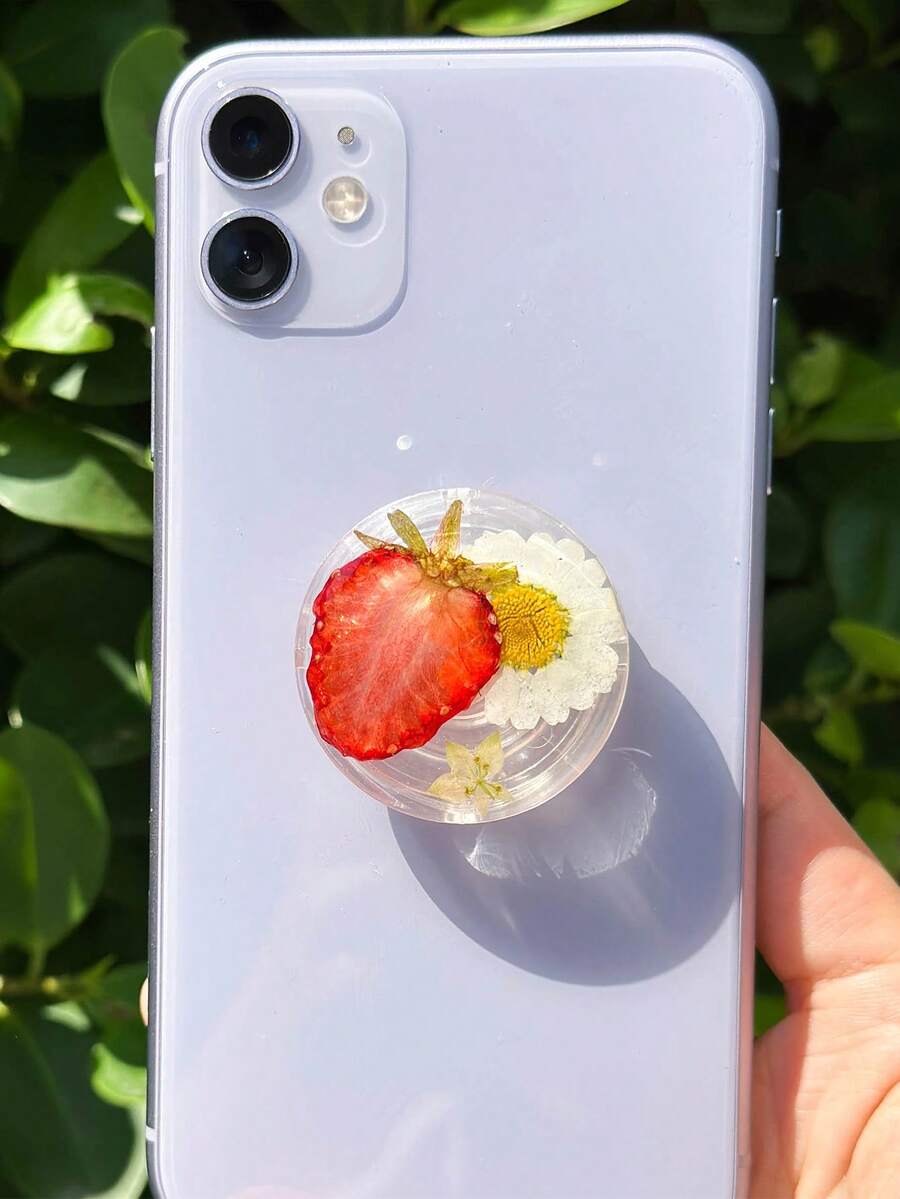 印花夏季水果花卉手机支架，可扩展桌面支架，指环支架，兼容、三星、安卓手机壳，带支架底座，女孩礼物 - 彩色 - 查看 1