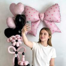 6pcs/Set Bow Decor Balloon Set, With Heart-Shaped Balloons And Printed Bow Balloons, Suitable For Birthday, Confession, Proposal, Engagement, Wedding, Bachelorette Party, Anniversary, Bridal Shower, Valentine's Day - Multicolor - View 8