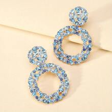 [Colored Diamonds With Random Color Placement]Gorgeous Rhinestone-Decorated Large Round Pendant Earrings For Women, Popular In European And American Fashion, Exaggerated And Elegant Jewelry, Suitable For Brides, Weddings, Parties, Holidays, And Vintage Style Earrings - 紫色 - 查看 6