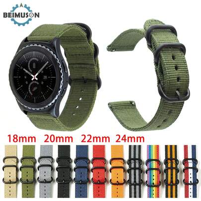 BEIMUSON Dây đeo đồng hồ nylon, dây đeo đồng hồ thể thao thời trang unisex, có nhiều màu sắc và độ rộng: 18mm, 20mm, 22mm, 24mm - Màu đen