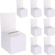 4pcs Raffle Box, Voting Box, Suggestion Box With Slot, Cardboard Raffle Box, With Removable Title Board, Suitable For Collecting Business Cards, Voting And Contests - White - View 1