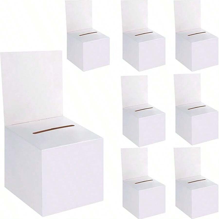 4pcs Raffle Box, Voting Box, Suggestion Box With Slot, Cardboard Raffle Box, With Removable Title Board, Suitable For Collecting Business Cards, Voting And Contests - White - View 1