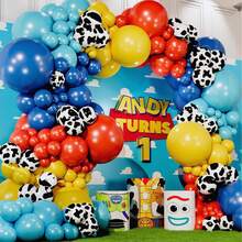 103pcs Red, Blue, And Yellow Themed Balloon Wreath Set And Arch, Suitable For All-Out Birthday Party And Baby Shower Decorations, Gender Revealing, Baptism - Latex Balloons, Cow Pattern, Birthday Party Decorations - View 4