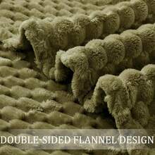1pc Solid Color Striped Plaid Plush Blanket, Bedroom Room Decor, All Season Use, Picnic Blanket, Rabbit Fur Fleece, Casual Nap Blanket, Office Small Throw Blanket - Light Green - View 7