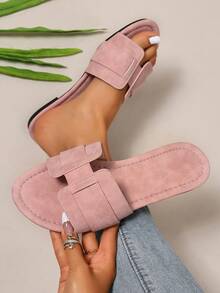 Ximi Ruo Korean Style Casual Flat Slide Sandals, Open Toe, Woven Roman Style, Suitable For Spring, Summer, Beach, Vacation, Dress Matching, Brown Color - Pink - View 6