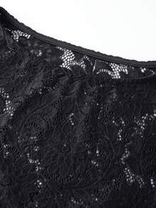 Women's Lace Backless Tops Fashionable Solid Color Long Sleeve Boat Neck Slim Fit Shirts - Black - View 7