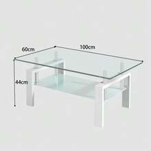 White Tempered Glass Coffee Table Living Room Tea Table - White - View 2