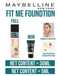 Maybelline Fit Me Matte Perfect Foundation SPF 17 #110, A Pinkish-White Shade, 5/30ml. Provides 24-Hour Long-Lasting Hydration, A 3-In-1 Formula (Setting/Touch-Up/Brightening), A Natural, Matte Finish, And Long-Lasting Nourishment. Easy 3-Step Application, Suitable For Pinkish-White Skin Tones And Oily Skin, Creating A Long-Lasting, Flawless Base For Everyday Wear. - Soft Fog Version 110 - View 4